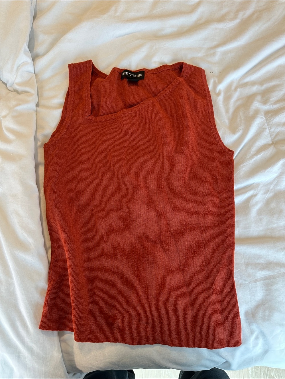 Aritzia Rust Orange Asymmetrical Knit Tank Top